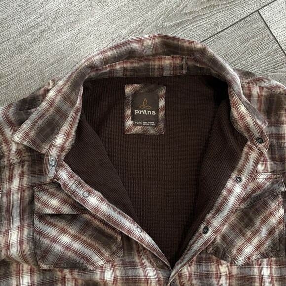 Prana Shirt Mens XL Brown Thermal Lined Shacket Hiking Trail Barn Gorpcore - Picture 4 of 9